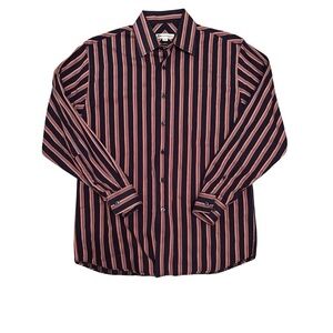 Wilke & Rodriguez Y2K Men's Striped Navy and Orange Shirt